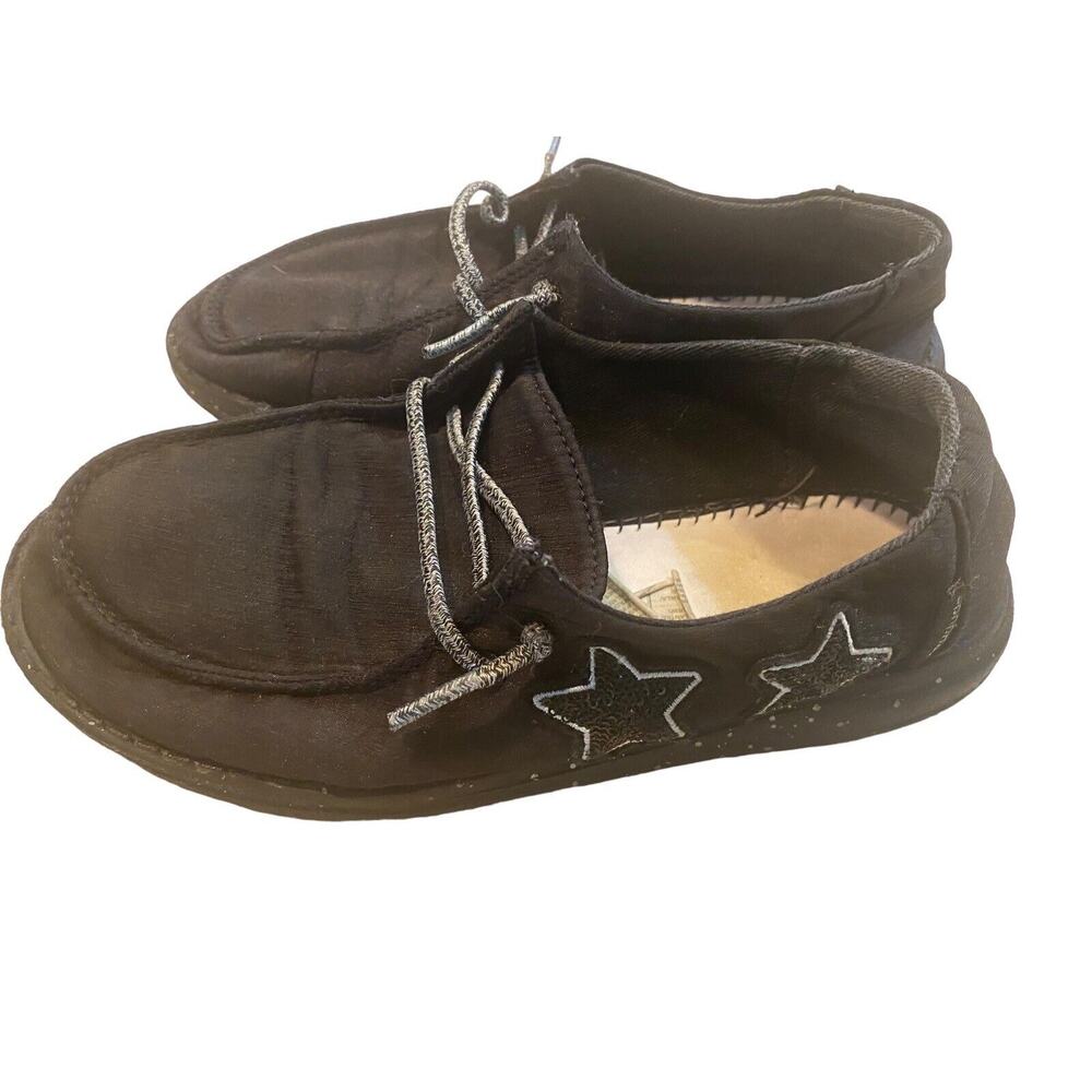 Hey Dude Wendy Girls Black /Black Star US Size Y2 Excellent
